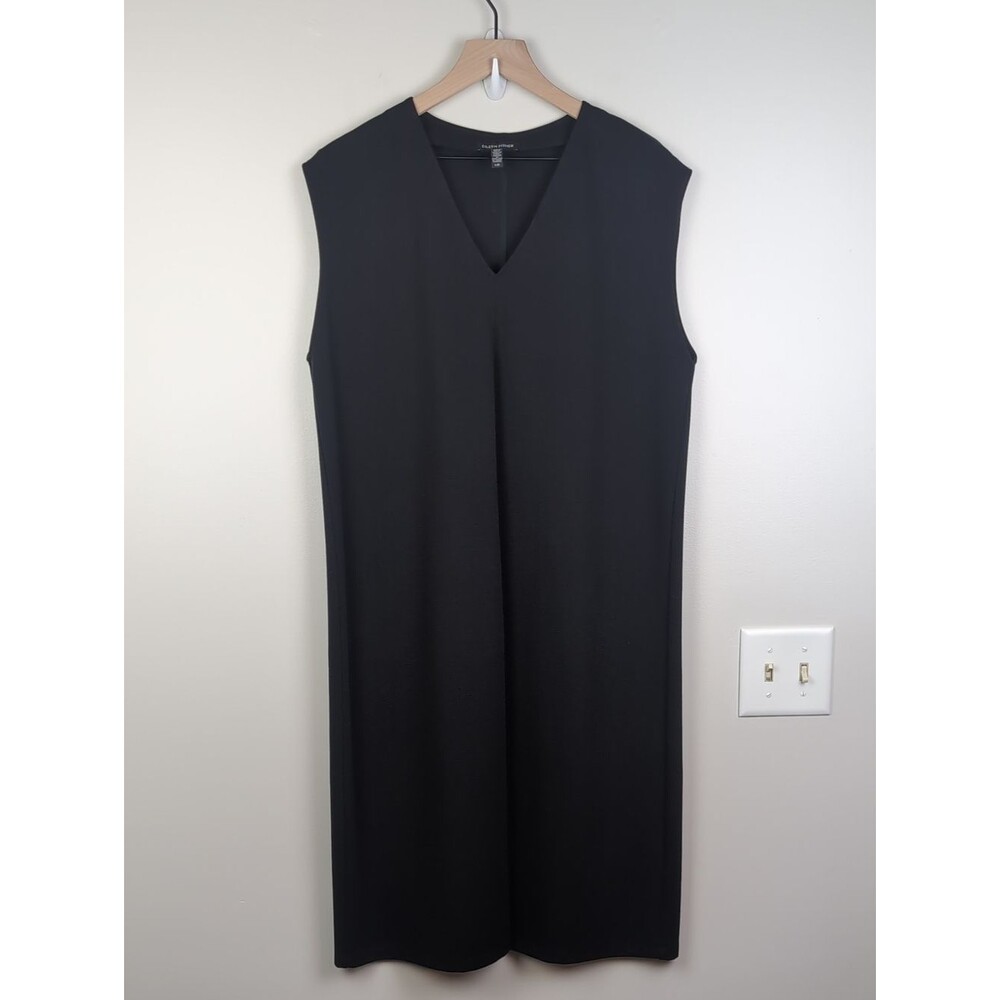 Eileen Fisher | Flex Tencel Ponte Dress | Sleeveless V- Neck | Black | L - Picture 3 of 8